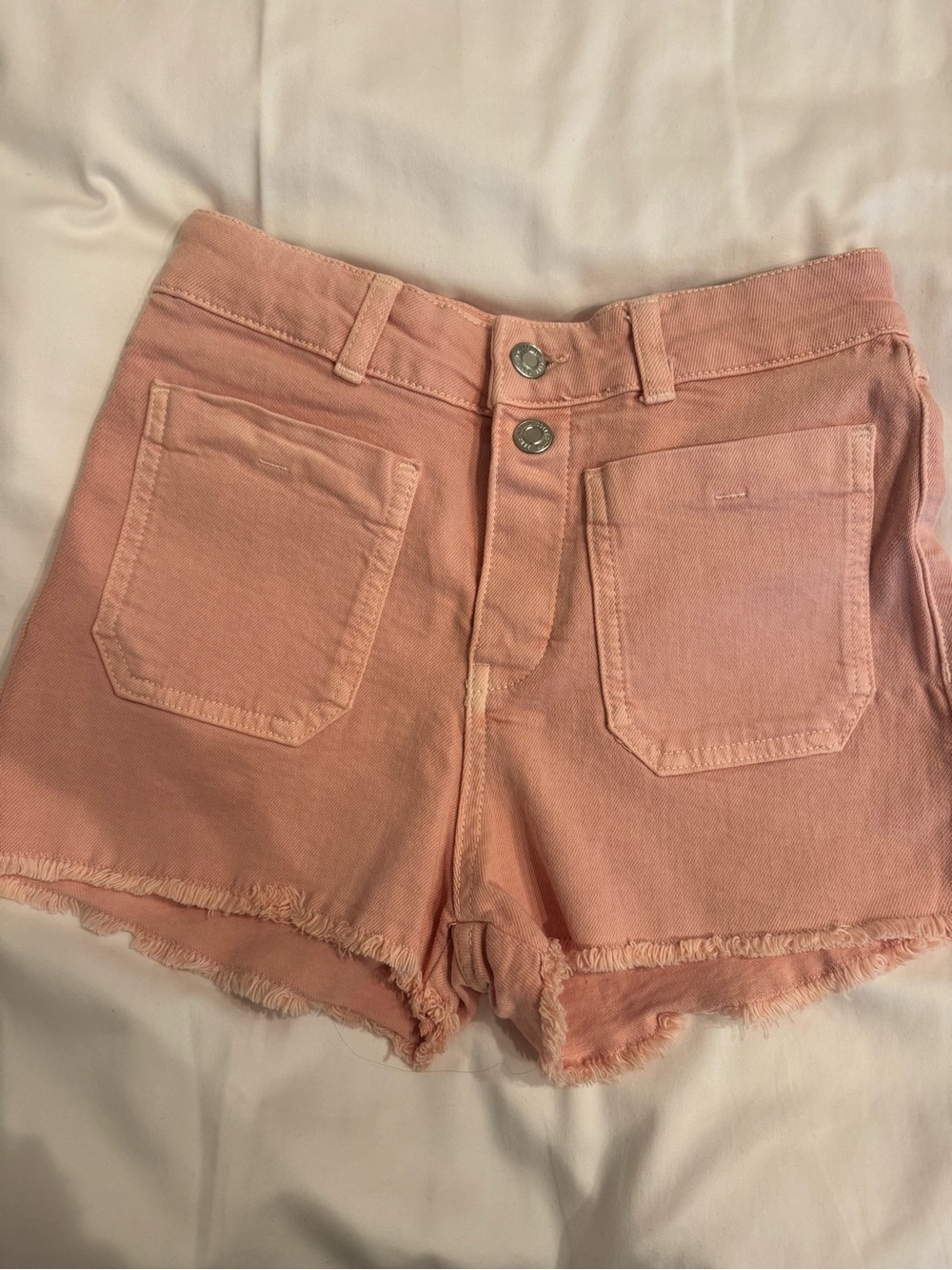 Zara Peach-Pink Frayed Hem Denim Shorts